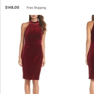 Vince Camuto red draped velvet cocktail dress